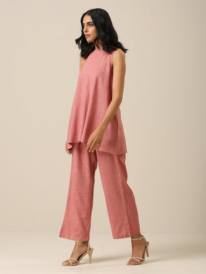 trueBrowns Light Mauve Slub Textured Sleeveless Short Co-Ord Set - Distacart