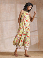 Thumbnail for trueBrowns Yellow Overall Floral Block Print Cotton Sleeveless Kurta Pant Set - Distacart