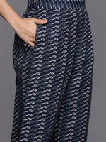 Thumbnail for Varanga Women Blue Floral Print And Embroidered Kurta With Bottom And Dupatta - Distacart