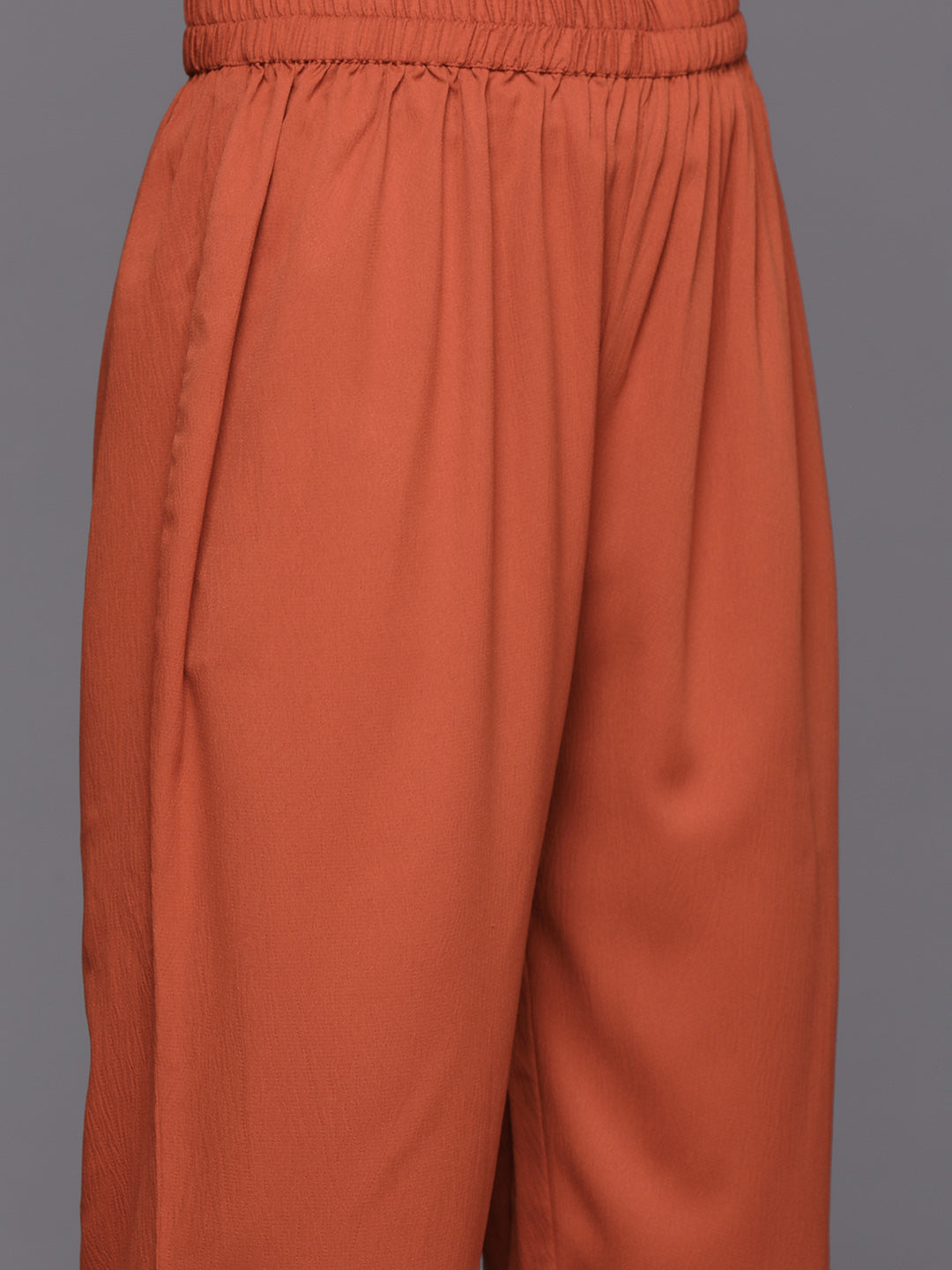 Varanga Women Rust Long Sleeves With Smart Cut Cuff, Straight Kurta Paired With Tonal Solid Bottom - Distacart