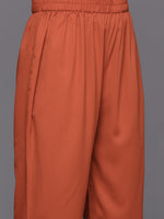 Thumbnail for Varanga Women Rust Long Sleeves With Smart Cut Cuff, Straight Kurta Paired With Tonal Solid Bottom - Distacart