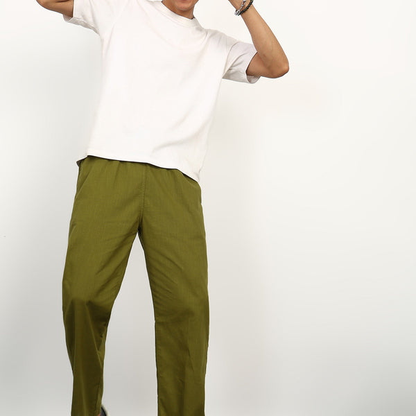 Fabmade Olive Linen Trousers - Distacart