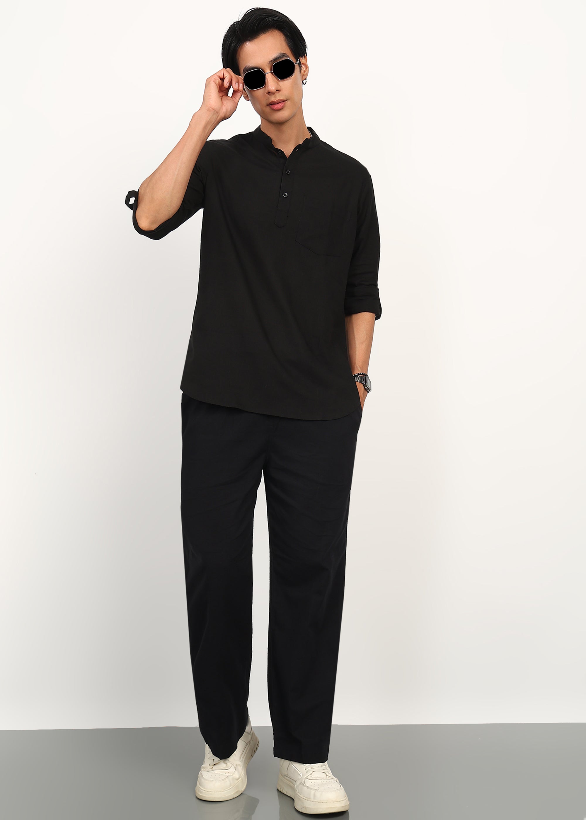 Fabmade Noir Linen Kurta Set - Distacart