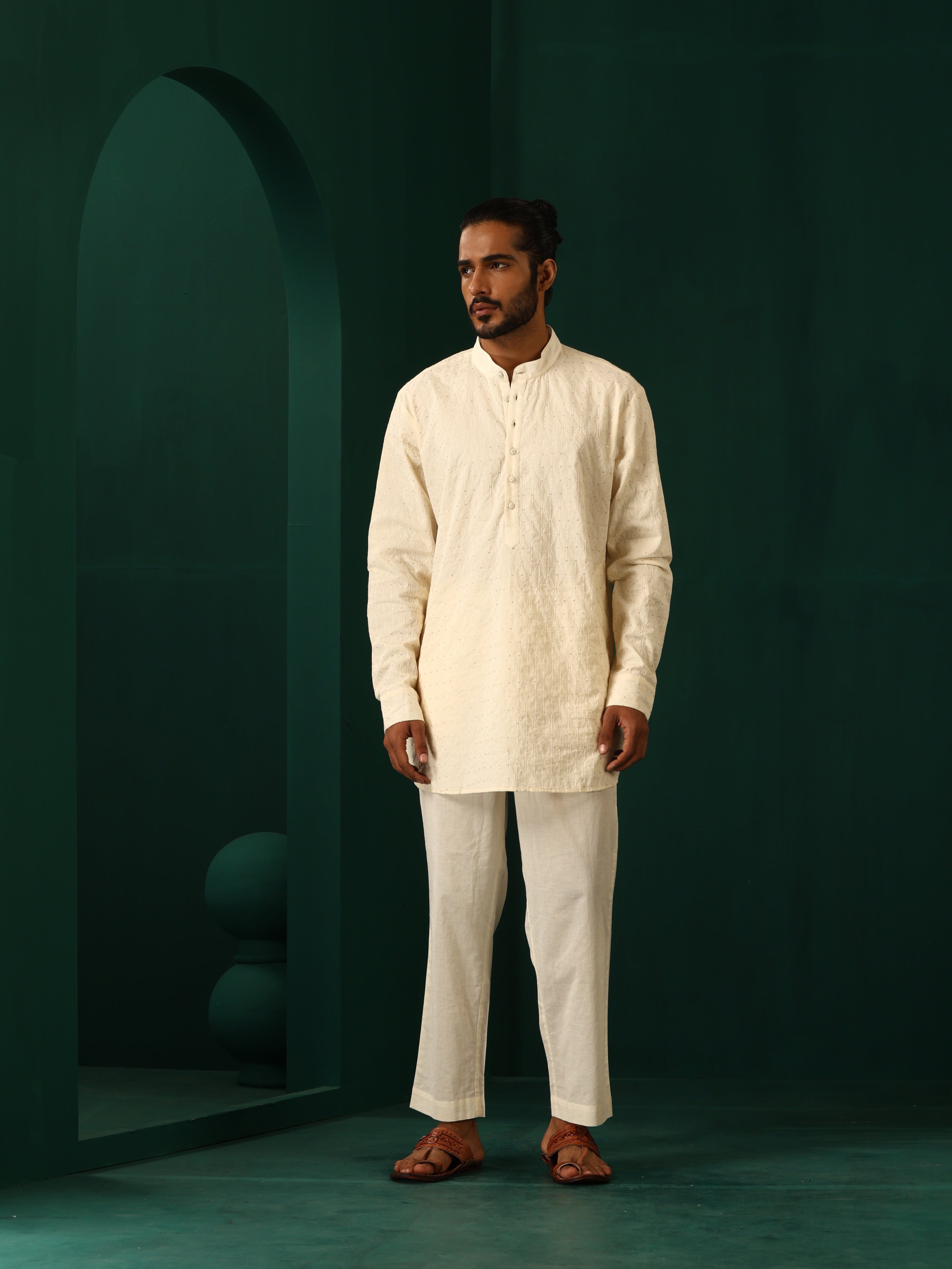 trueBrowns Men's Ivory Tonal Cotton Co-ord Set - Distacart