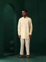 Thumbnail for trueBrowns Men's Ivory Tonal Cotton Co-ord Set - Distacart