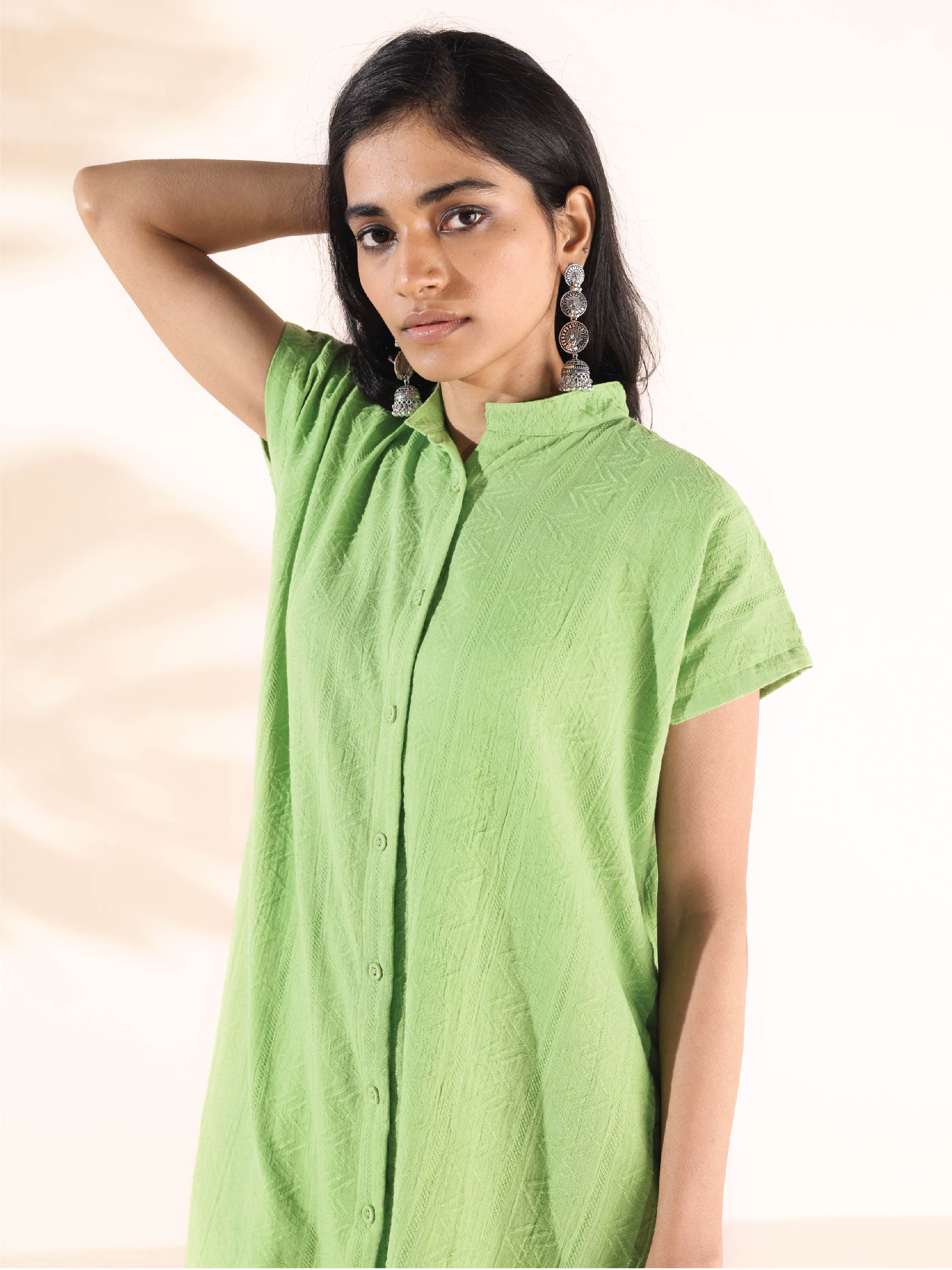trueBrowns Green Cotton Dobby Shirt Co-ord Set - Distacart