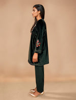 Thumbnail for trueBrowns Olive Green Velvet Embroidered Co-ord Set