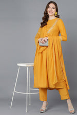 Thumbnail for Ahika Mustard Poly Silk Flared Suit Set