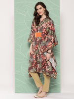 Thumbnail for Ahalyaa Women Floral Printed Flared Sleeves Gotta Patti Crepe Kaftan Kurta - Distacart