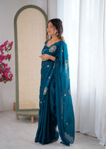 Thumbnail for Evanik Designer Heavy Fendy Satin With Beads Embroidered Work Saree With Unstitched Blouse
