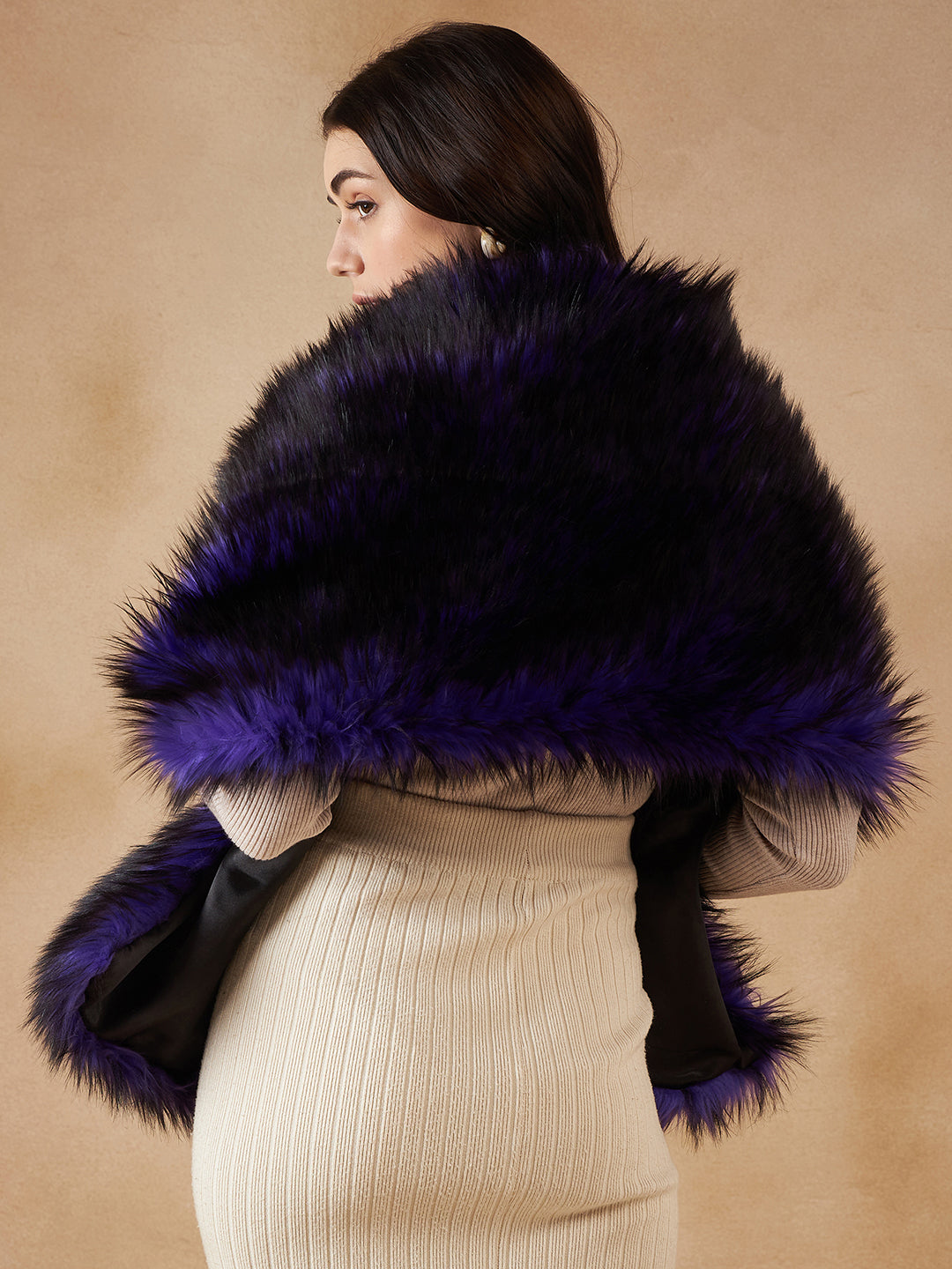 InWeave Purple Black Faux Fur Cape - Distacart