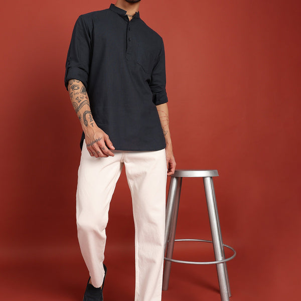 Fabmade Onyx Noir Mandarin Collar Short Kurta - Distacart