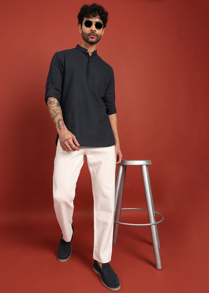 Fabmade Onyx Noir Mandarin Collar Short Kurta - Distacart