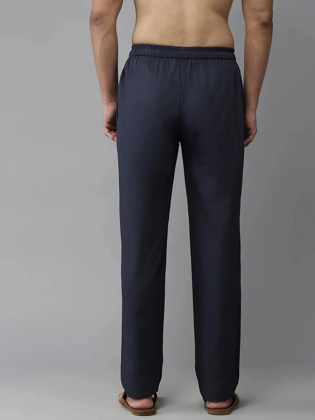 Fabmade Men's Navy Blue Cotton Linen Pyjama