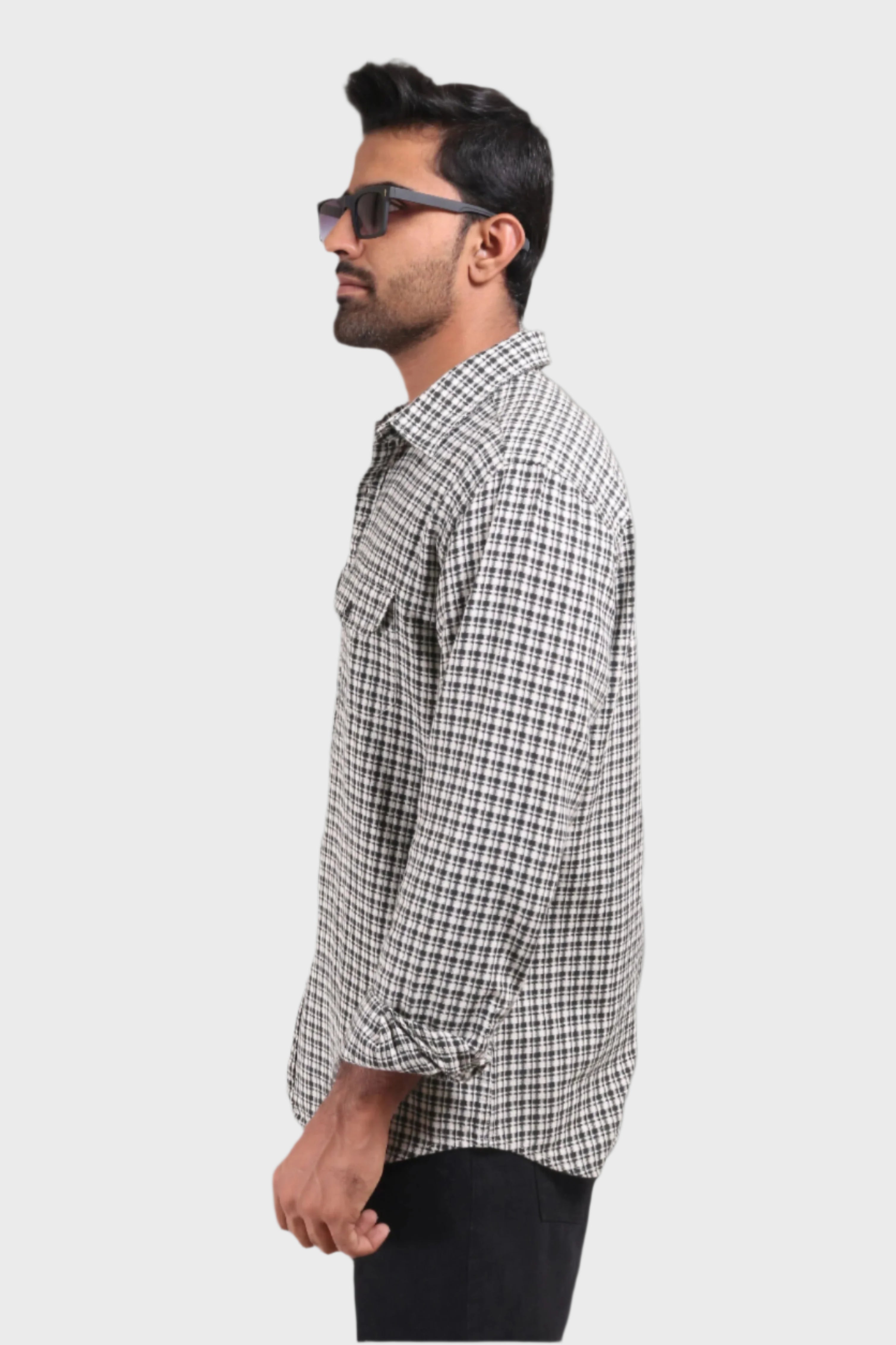 Xkind White Textured Checks Overshirt/ Shirt