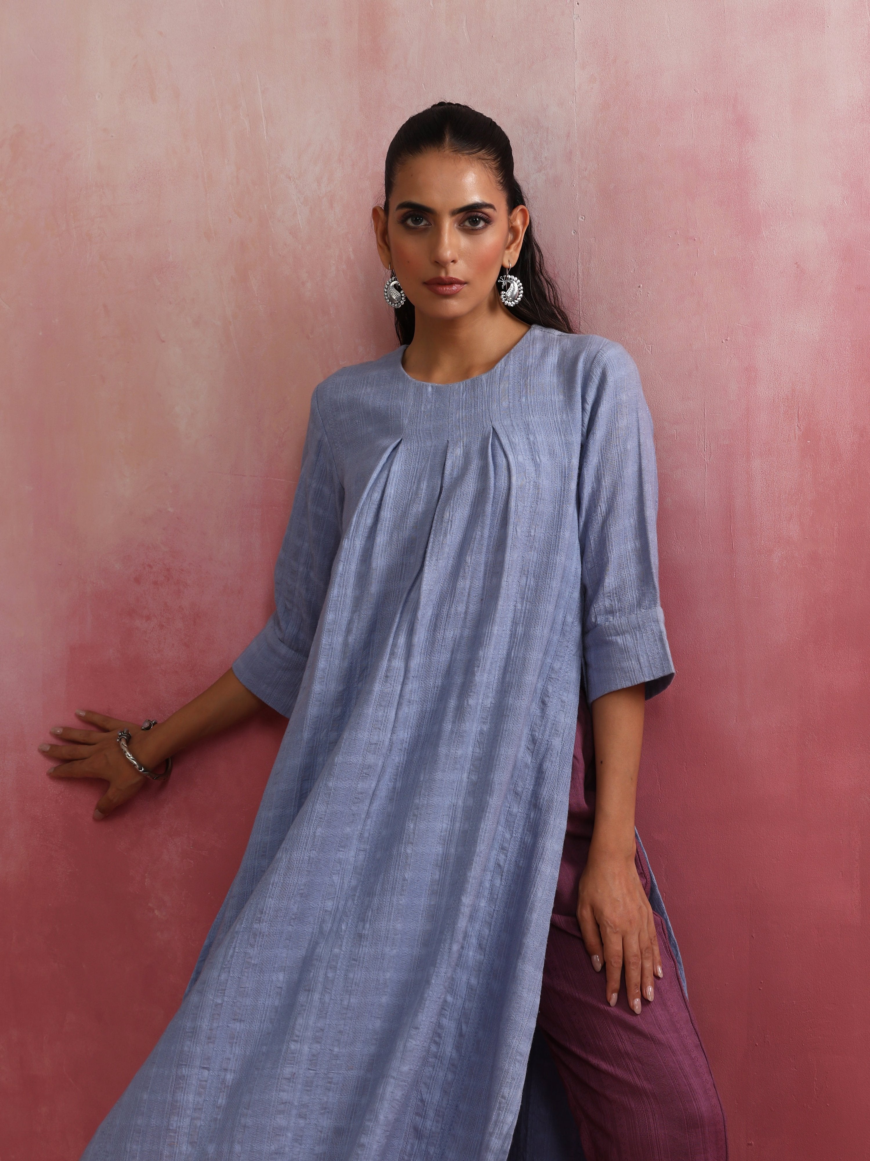 trueBrowns Sky Blue Cotton Dobby Kurta Set - Distacart