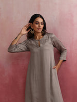 Thumbnail for trueBrowns Grey High low Kurta Set