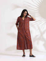 Thumbnail for trueBrowns Brown Cotton Print pleated Dress