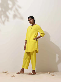 Thumbnail for trueBrowns Lime Cotton Linen Kurta Co-Ord Set