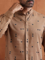 Thumbnail for trueBrowns Men's Brown Printed Short Kurta