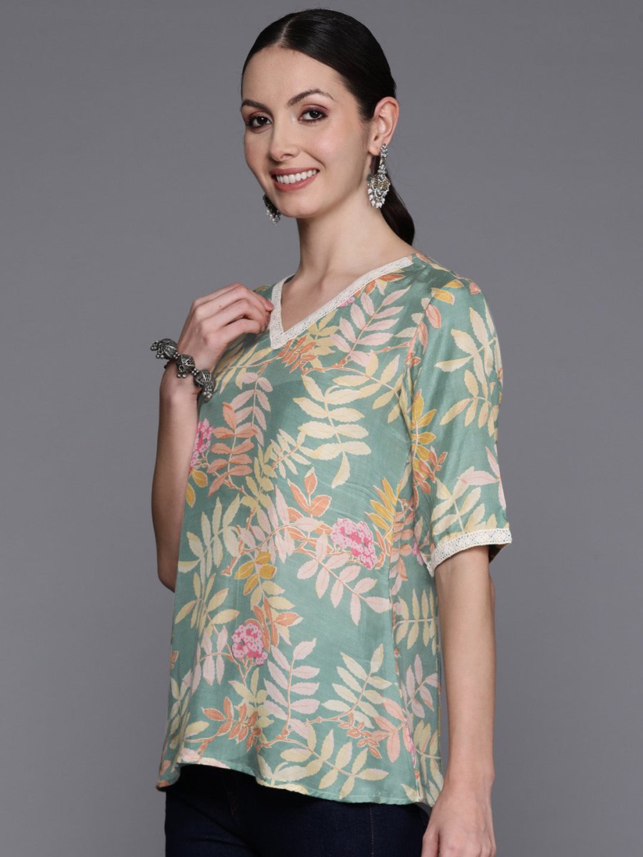 Ahalyaa Floral Printed Tunic with Lace Inserts Detail - Distacart