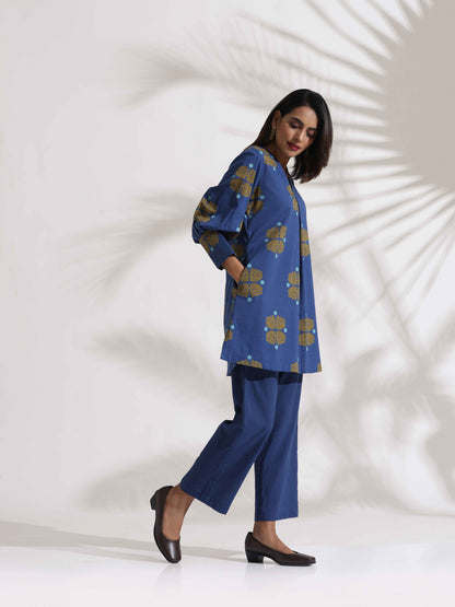 trueBrowns Blue Cotton Print Top & Pants Co-ord Set - Distacart