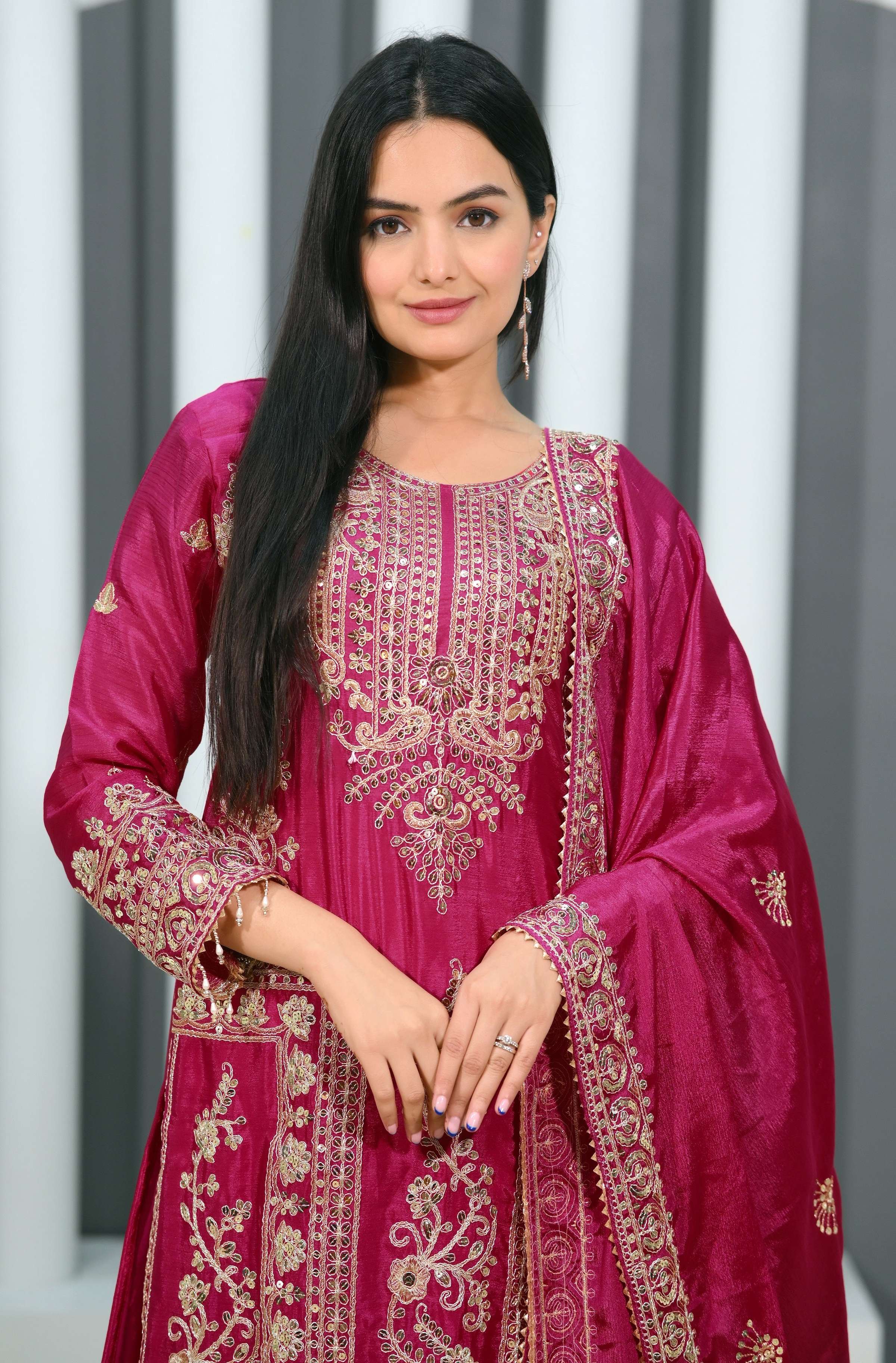 Teeya Creation Rani Color Chinon Silk Heavy Embroidery Work Fully Stitched Salwar Suit - Distacart