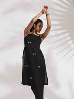 Thumbnail for trueBrowns Black Cotton Embroidered Straight Kurta Set