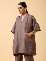 Thumbnail for trueBrowns Cotton Linen Burnt Brown Boxy Fit Co-Ord Set - Distacart