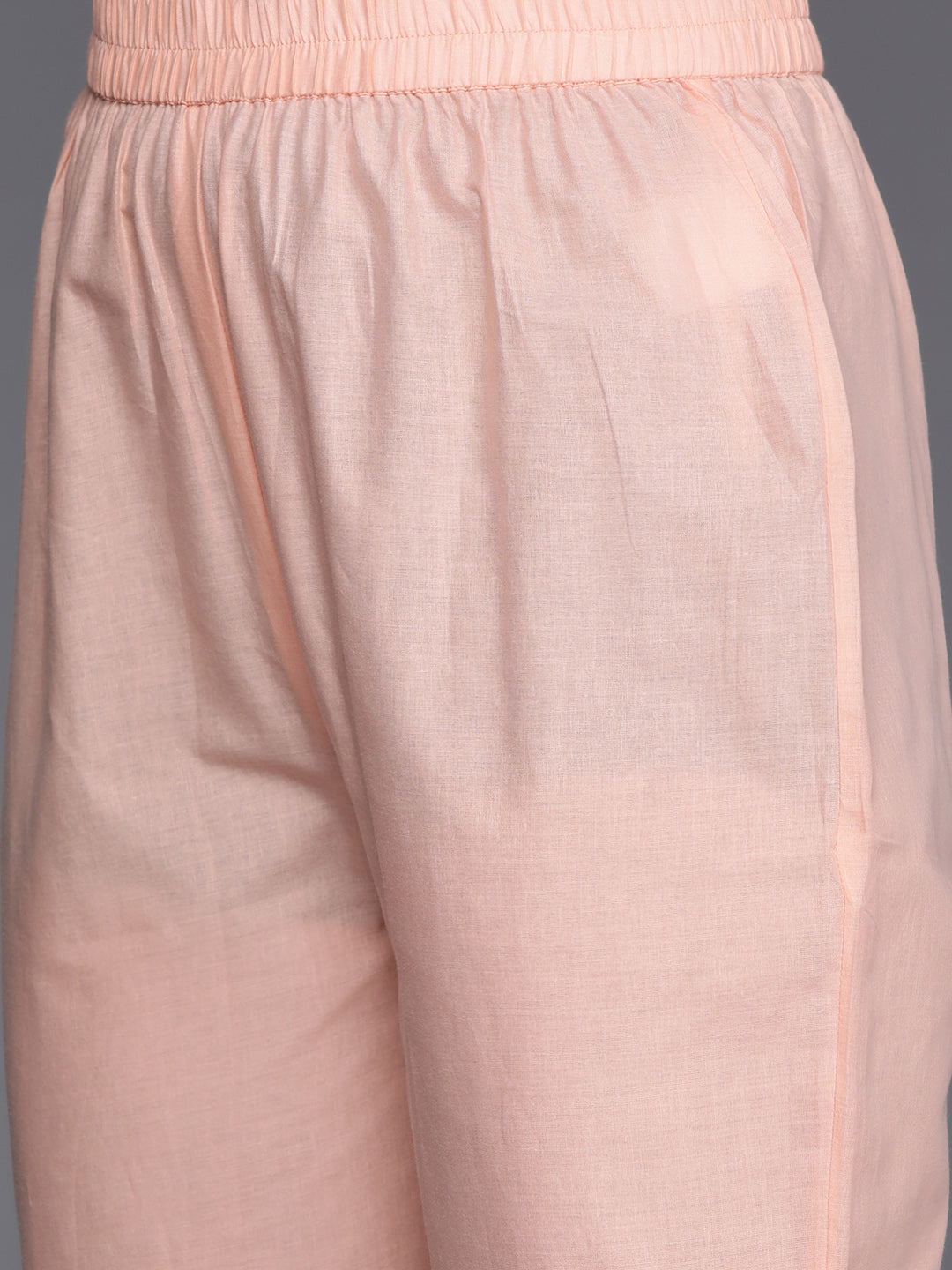 Varanga Women Peach Thread And Sequins Embroidered Kurta With Tonal Bottom And Dupatta