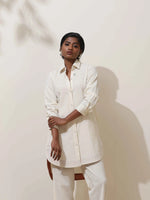 Thumbnail for trueBrowns Off-White Cotton Linen Kurta Co-Ord Set