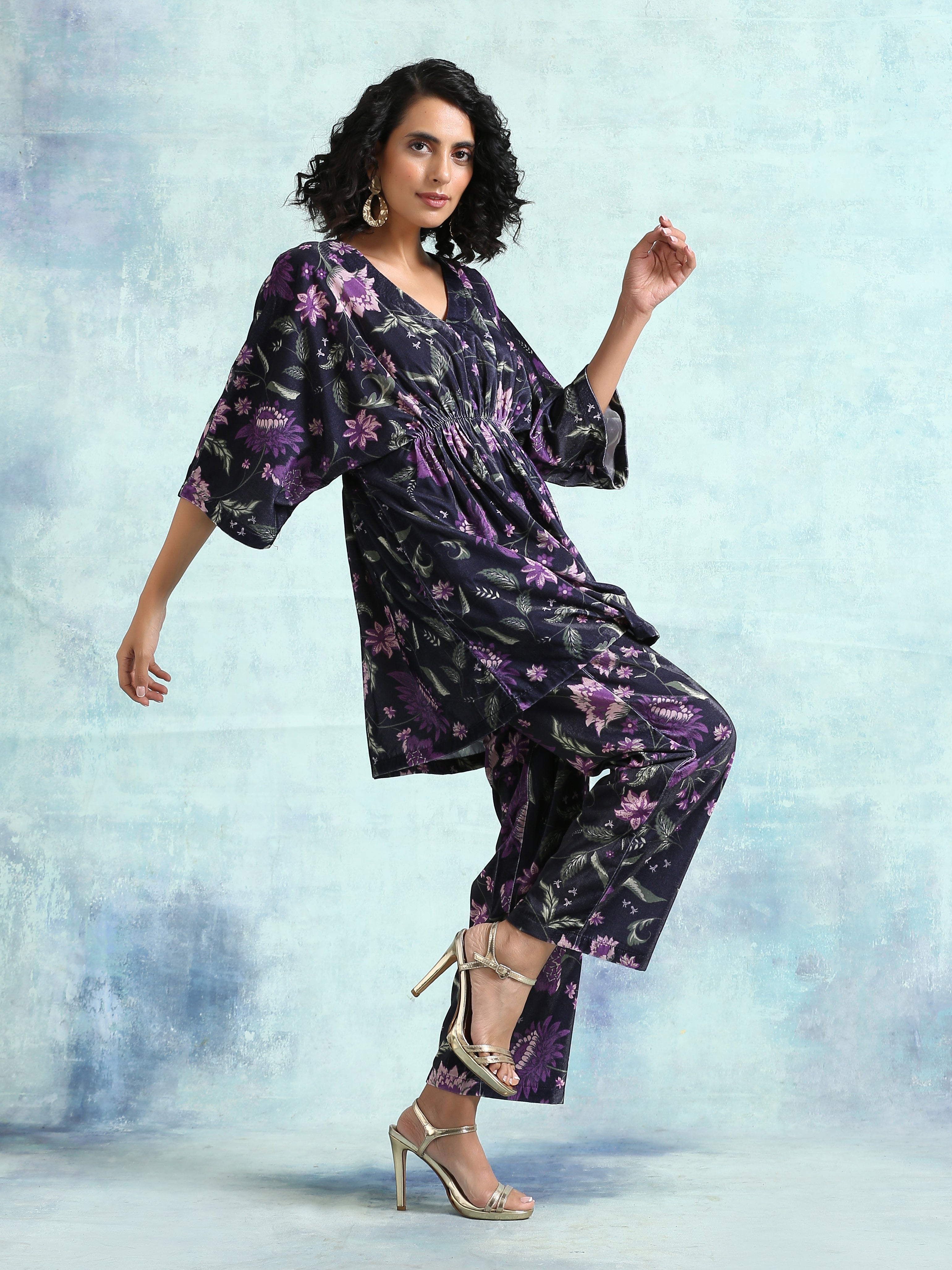 trueBrowns Black Printed Velvet Co-Ord Set - Distacart