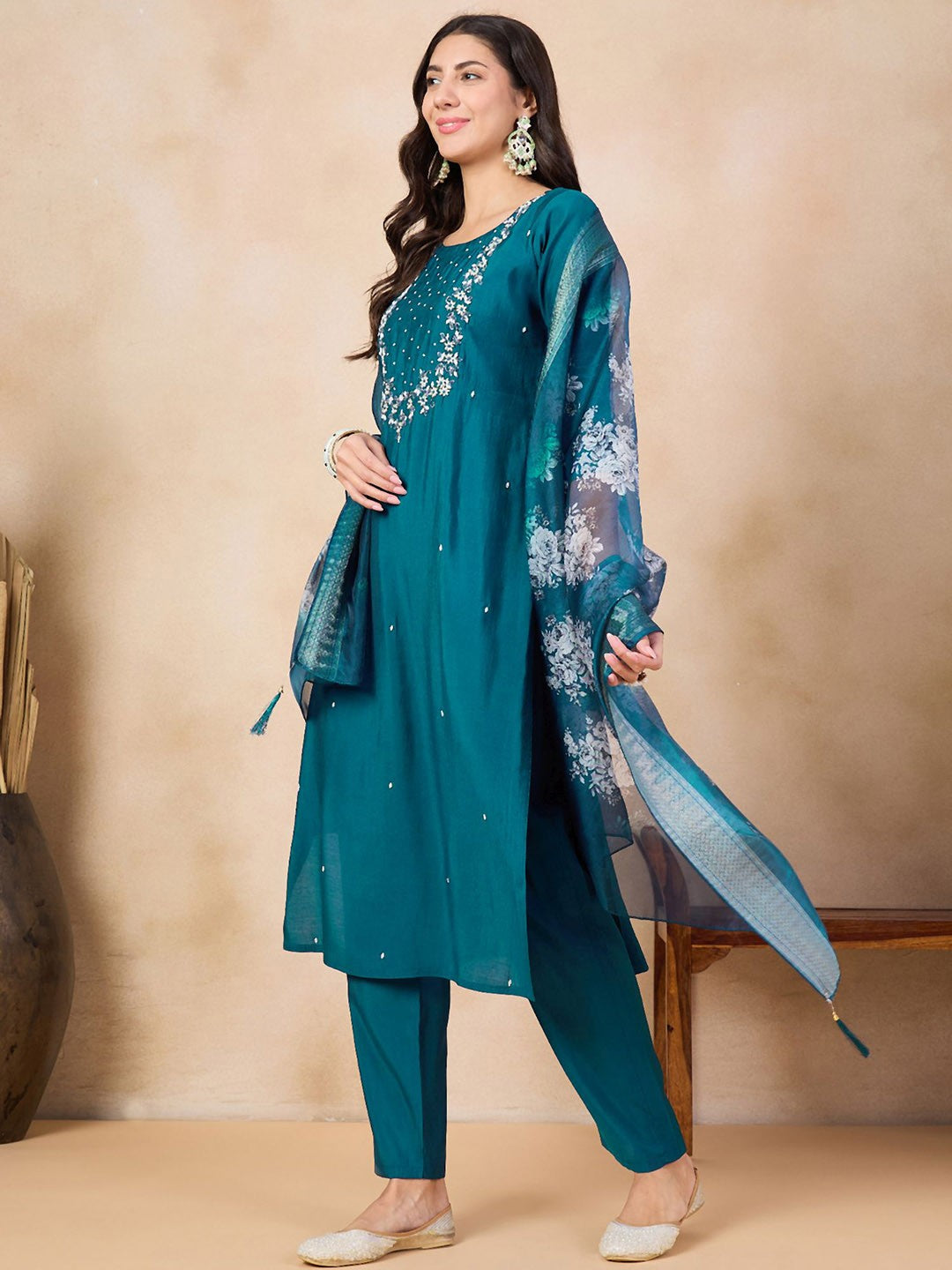 The52 Printed Viscose Rayon Fabric Straight Kurta, Pant and Dupatta Set
