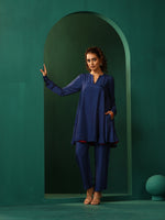 Thumbnail for trueBrowns Blue Silk Flared Co-ord Set - Distacart