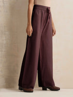 Thumbnail for trueBrowns Brown Woollen Flared Pants