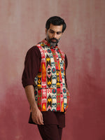 Thumbnail for trueBrowns Men's Cola Ikat Print Cotton Reversible Nehru Jacket