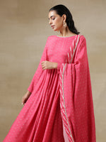 Thumbnail for trueBrowns Pink Bandhani Printed Silk Anarkali Kurta Pant Dupatta Set - Distacart