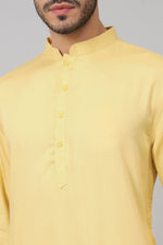 Thumbnail for Giza Cotton Yellow Plain Kurta by Hilo Design