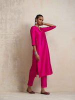 Thumbnail for trueBrowns Pink Silk High Slit Kurta Set - Distacart