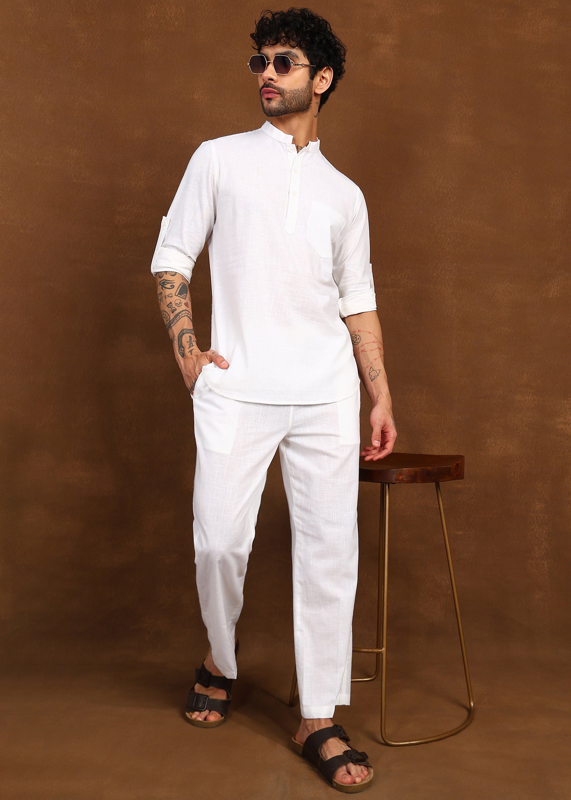 Fabmade Ivory Ease Linen Short Kurta Co-Ord Set - Distacart