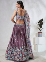 Thumbnail for House of Panchhi Lavender Georgette Sequins And Thread Embroidery Lehenga Choli & Dupatta - Distacart