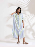 Thumbnail for trueBrowns White Cotton Multi Stripe Shirt Dress