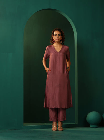 trueBrowns Maroon Light Mauve Silk Jacket Kurta Set - Distacart