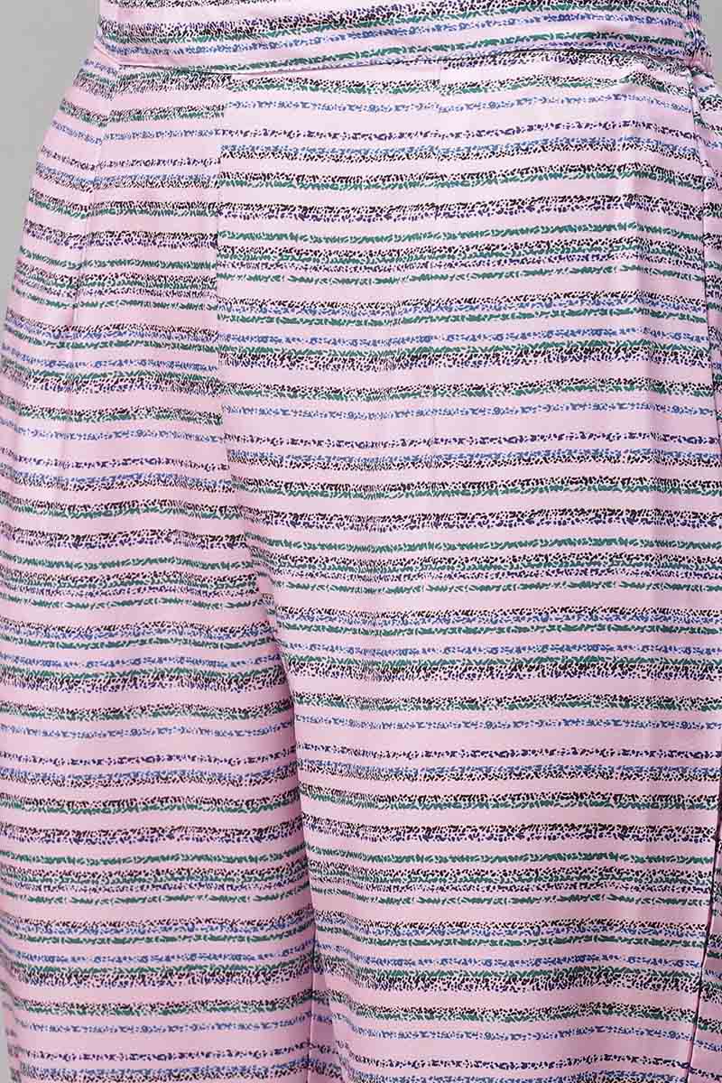 Ahika Pink Polyester Floral Print Straight Suit Set