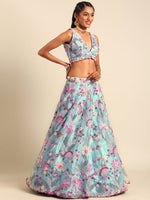 Thumbnail for House of Panchhi Turquoise Blue Organza Sequins And Zarkan Embroidery Lehenga Choli & Dupatta - Distacart