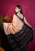 Thumbnail for khanduapata Beige & Black Dot Design Cotton Saree For Women