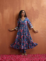Thumbnail for trueBrowns Blue Print Flared Anarkali Kurta Set