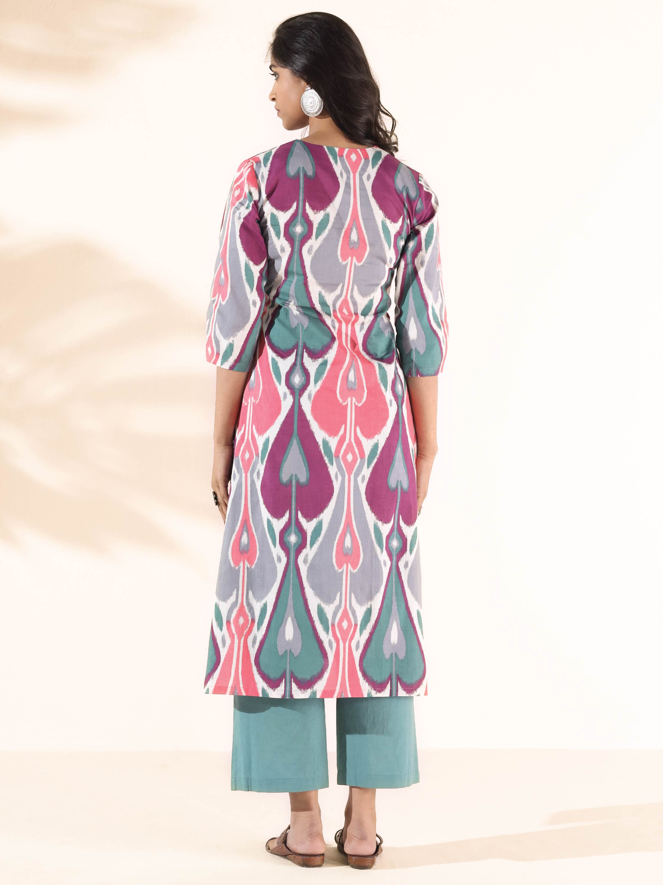 trueBrowns Green Cotton Ikat Kurta Pant Set - Distacart