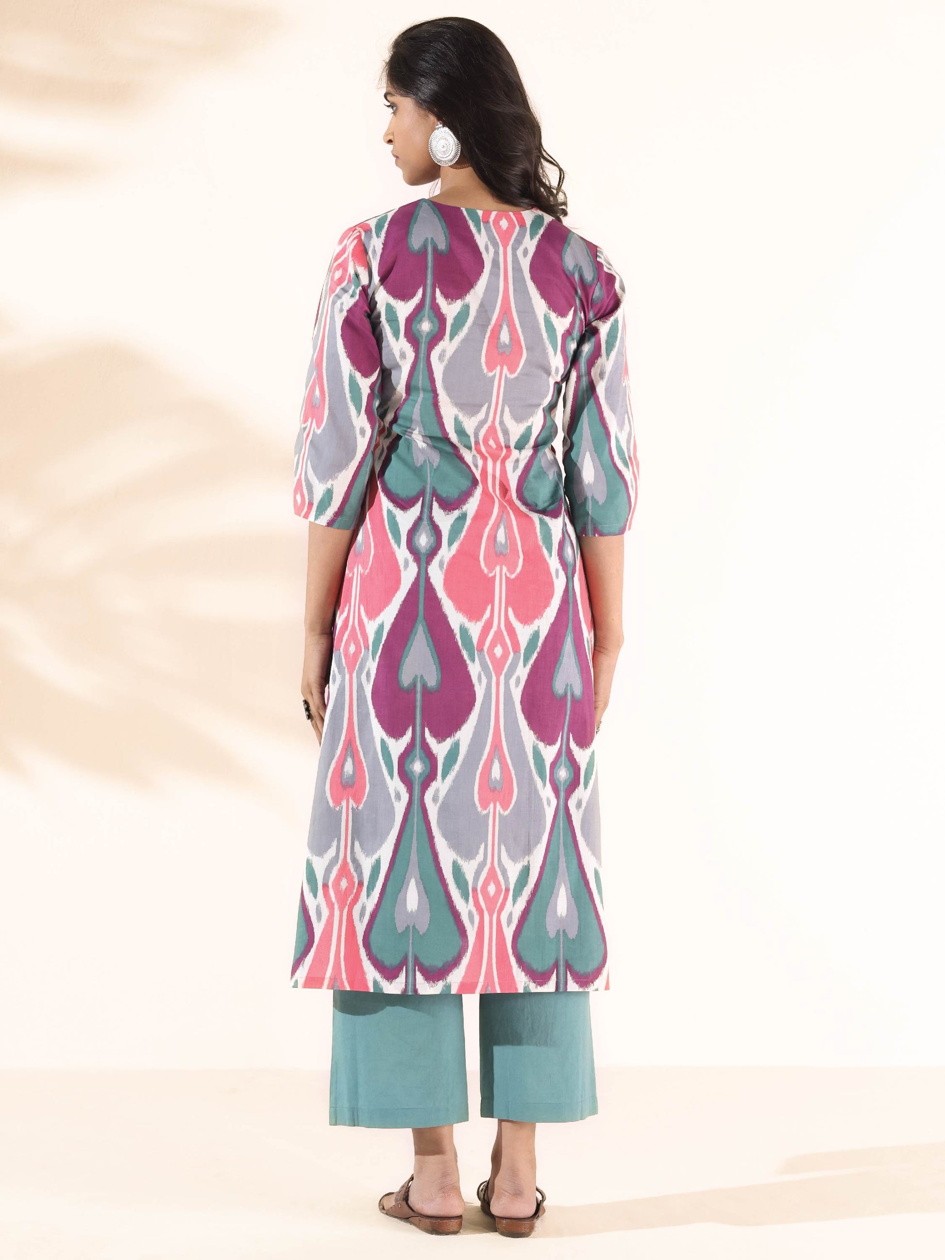trueBrowns Green Cotton Ikat Kurta Pant Set - Distacart