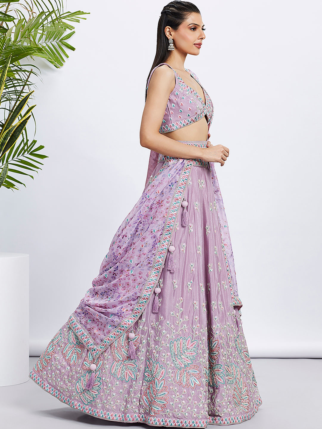 House of Panchhi Lavender Georgette Sequins And Thread Embroidery Lehenga Choli & Dupatta - Distacart